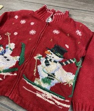 Tiara International Women s Christmas Theme Snowman Full Zip Sweater Red Size M