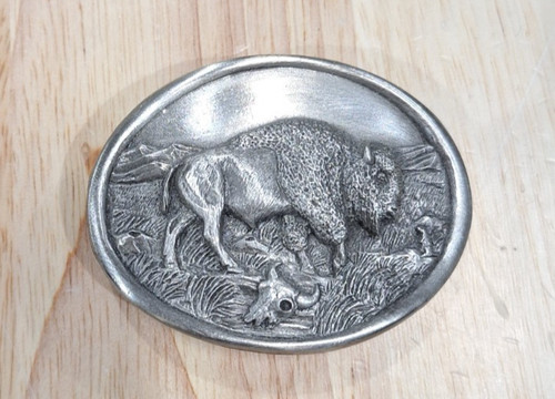 Vintage 1983 Siskiyou Buckle Co Buffalo Bison Pewter Belt Buckle - Model E-15 