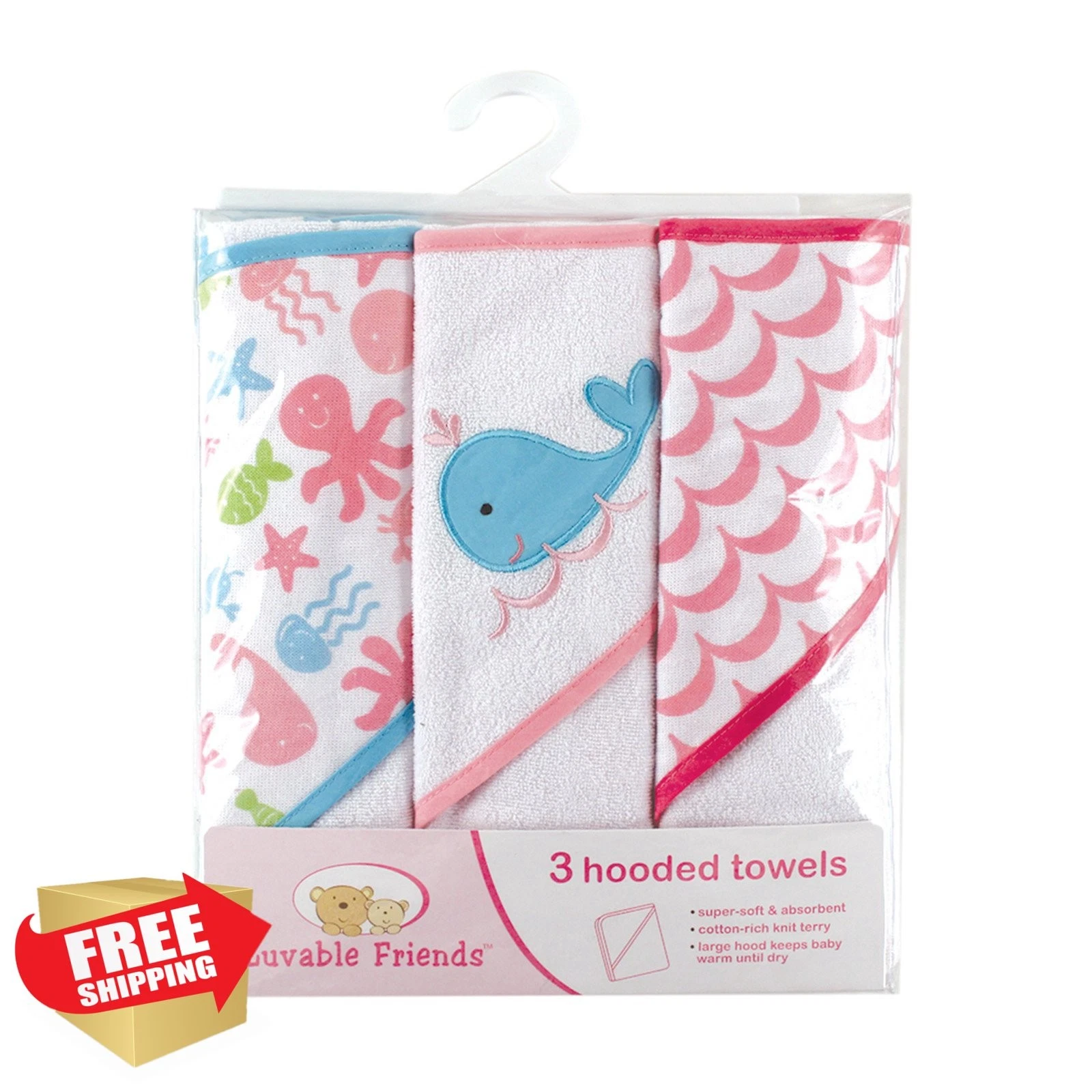 Luvable Friends Baby Hooded Towel Pink Cotton Terry One Size