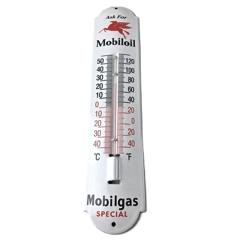Vintage Mobilgas Sign - Gas Service Pump Ad Sign on Porcelain Thermometer