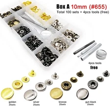 60/100sets 10/12.5/15mm Snap Fastener Button Press Popper Kit for Clothes Repair