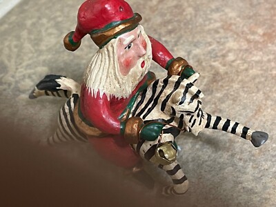 Bill Jauquet Folk Americana Collection CHRISTMAS SANTA - Riding ZEBRA Rare 1994