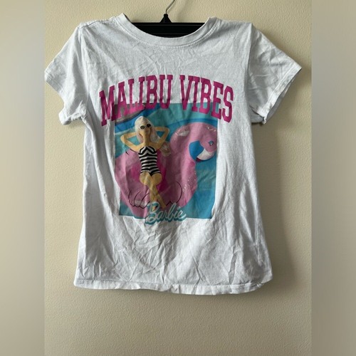 Barbie Kids Girls 10/12 White Graphic T-Shirt Malibu Vibes Short Sleeve Beach