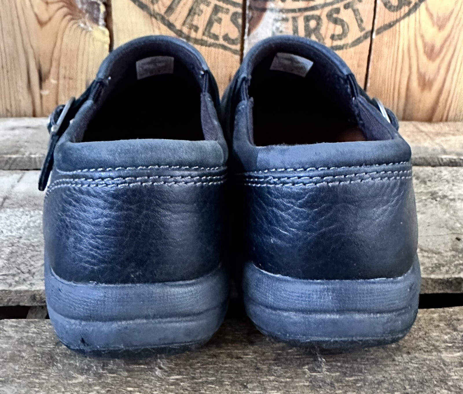 Zoccoli scarpe Merrell in pelle nera J69078 fibbia Dassie slip on donna 7