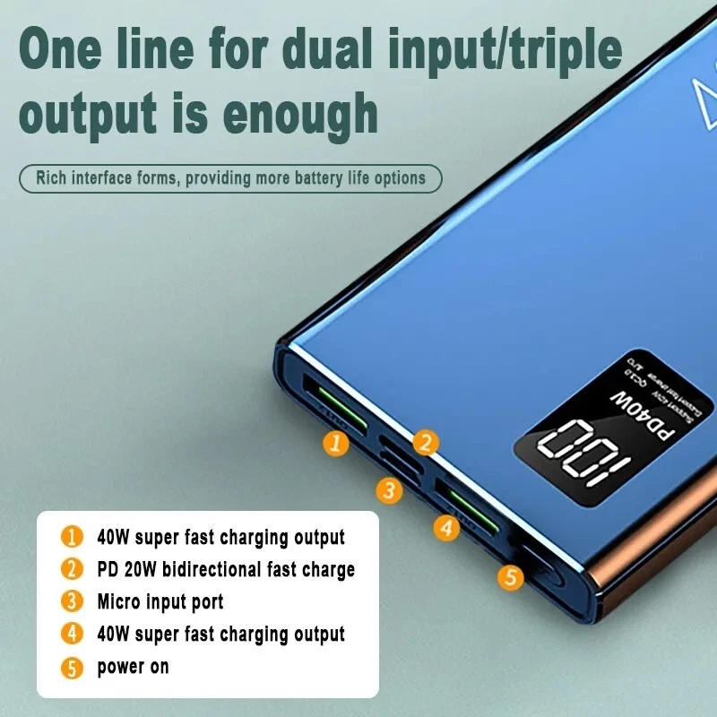 Power Bank PD40W Fast Charging 20000mah Portable