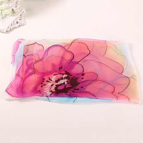 Georgette Thin Scarves Floral Print Long Scarf Big Flower Chiffon Scarf Fashion - Picture 8 of 26