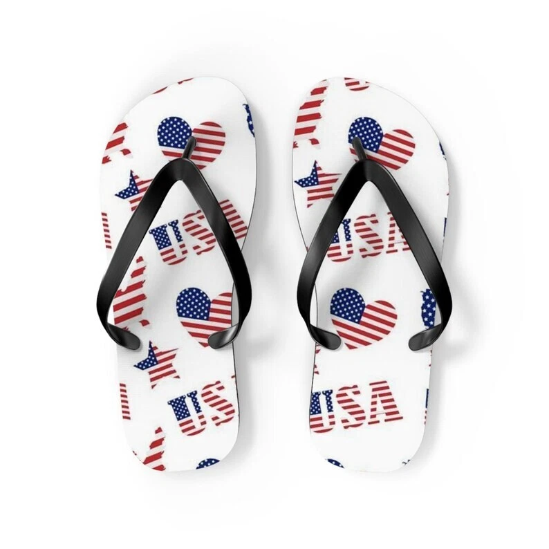 USA Heart Flag Flip Flops, Cute Patriotic Sandals for 4th of July & Summer