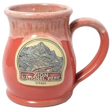 Zion National Park Utah John Deneen Pottery Belly Coffee Mug Adobe Coral Orange