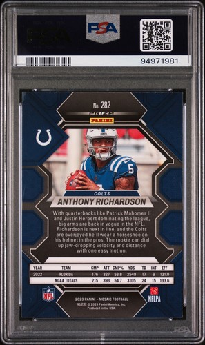 2023 Panini Mosaic Green #282 Anthony Richardson RC Rookie Gem Mint PSA 10 - Picture 2 of 2