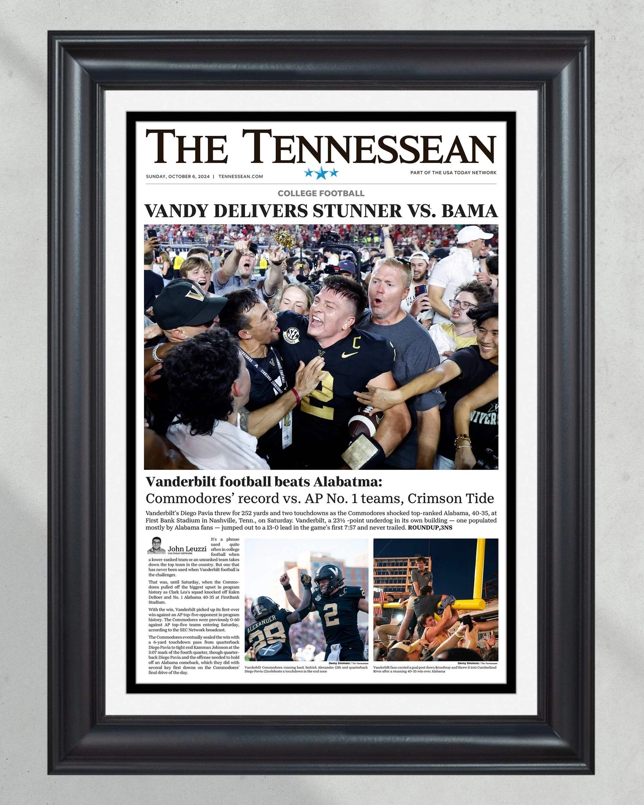 2024 Vanderbilt Commodores' Historic Triumph Over No. 1 Albm - UnFramed