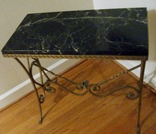 VTG French Louis XVI Style Marble Top Wrought Iron Hall Console Table 