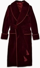 Men's Long Maroon Smoking Jacket Velvet Dressing Gown Coat Robes