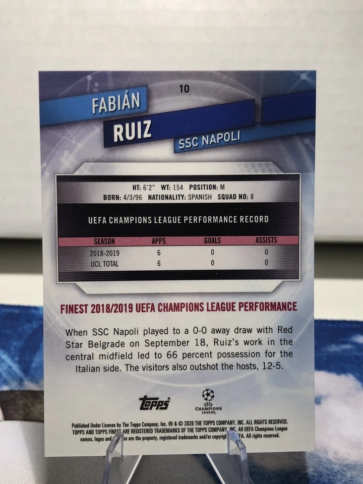2019-20 Topps Finest UCL Blue Refractor /150 Fabian Ruiz #10 - Image 2 of 2