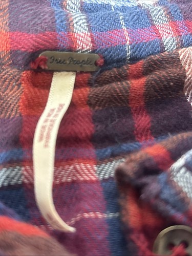 Free People Magical Plaid Embroidered Shirt Size M Red Blue Oversized Loose Fit - Picture 5 of 11