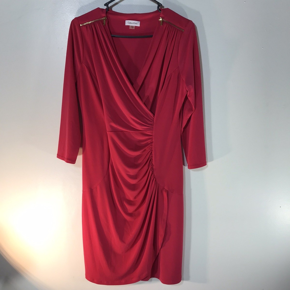 Calvin Klein Pink 3/4 Sleeve Gold Zipper Detail Midi Dress Womens Size 8 |  eBay