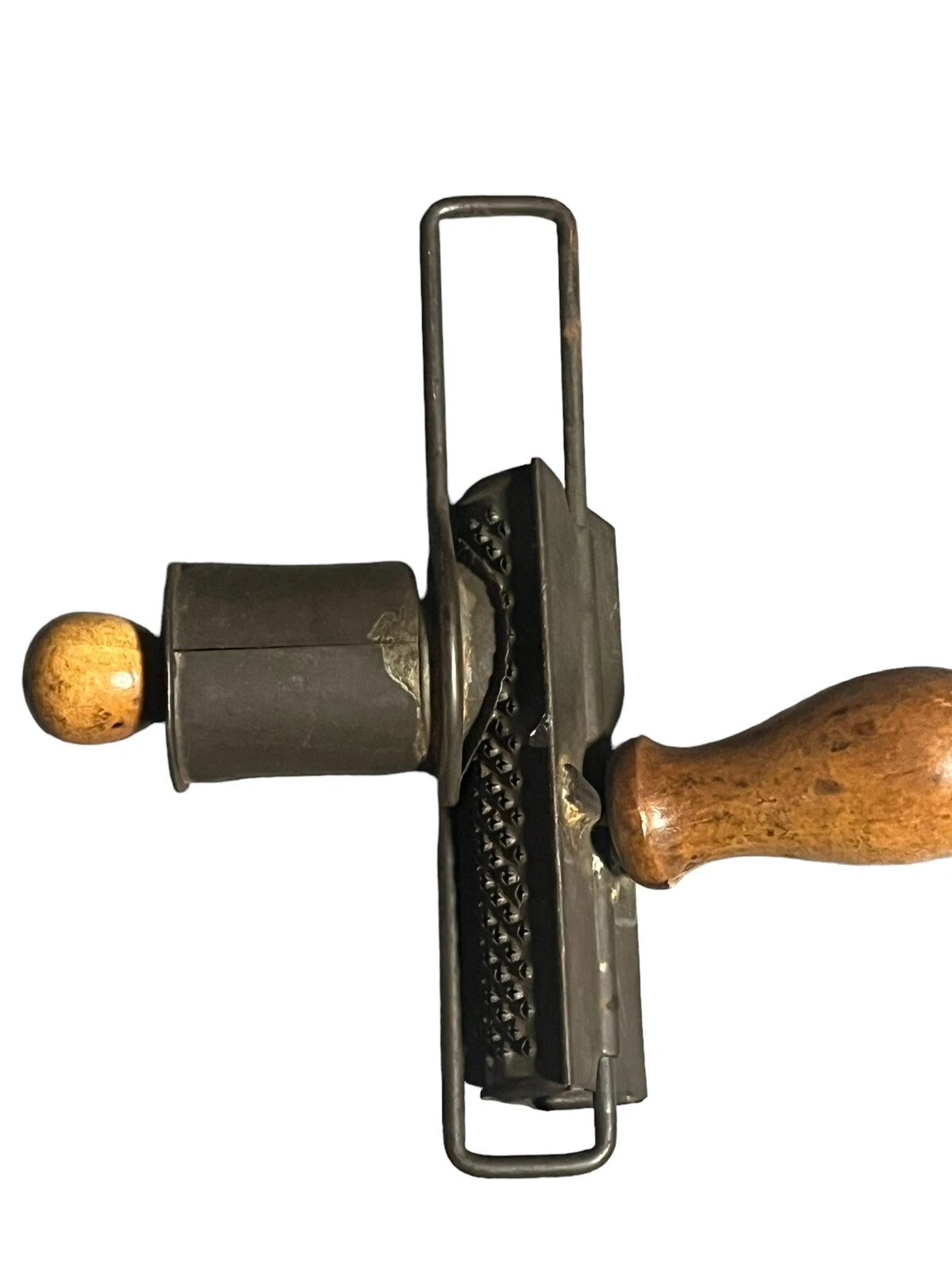 EDGAR ANTIQUE 1890's TIN NUTMEG SPICE GRATER GRINDER WOOD HAND SPRING CRANK RARE