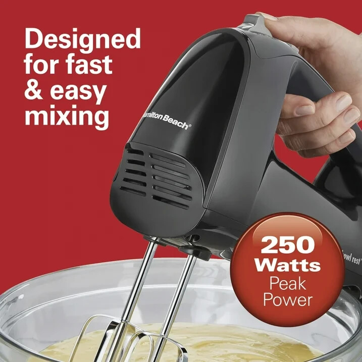 Hamilton Beach 6 Speed Hand Mixer, Quick Burst, Storage Case, New, Black, 62690