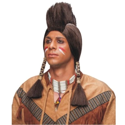 Indianer Perücke mit Iro Irokese für Herren Braun Kostüm-Zubehör - Bild 1 von 2
