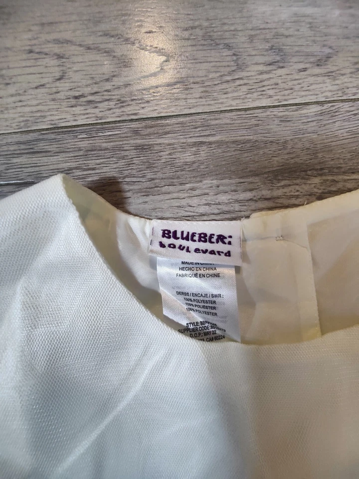 BLUEBERI BOULEVARD Dress Girls Size Large Cream With Gold Sequins Layered Liner - Image 3 of 4