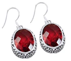 Dangle Huge Faceted Red Topaz Garnet Vintage Earrings Solid 925 Sterling