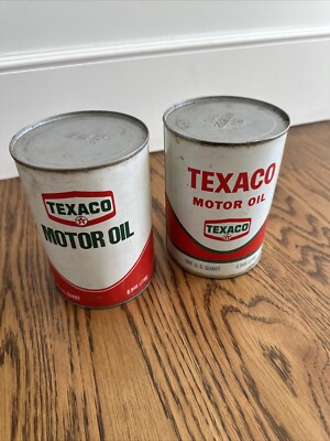 Vintage Two Texaco Motor Oil Tin Can Empty Rectangular Logo SAE 20 30 Opened