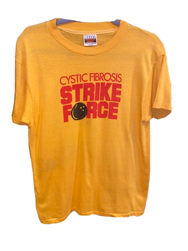 Vintage 80s STRIKE FORCE BOWLING Cystic Fibrosis BENEFIT YELLOW t-shirt Large