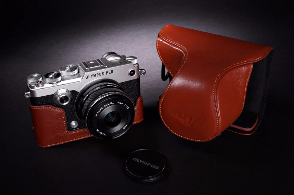 Funda completa de cuero genuino para cámara para Olympus PEN-F PEN F marrón B Foto 3 de 4