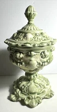 Vintage 1972 Ceramic Hand Crafted Pedestal Victorian Candy Jar Artist Signed