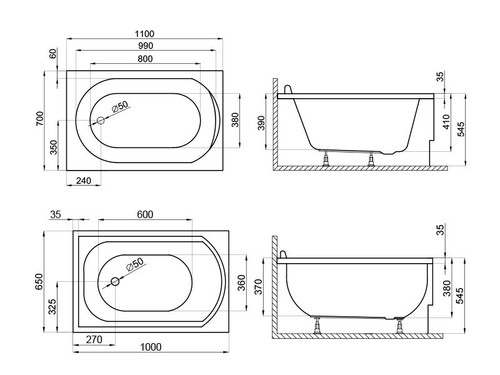 MINI Badewanne Rechteck 100x65 110x70 Schürze Ablaufgarnitur Füße GRATIS ! ! !! - Bild 4 von 6