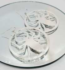 Spider in Web Spiderweb Earrings Silver Tone Drop Dangle  2.5"