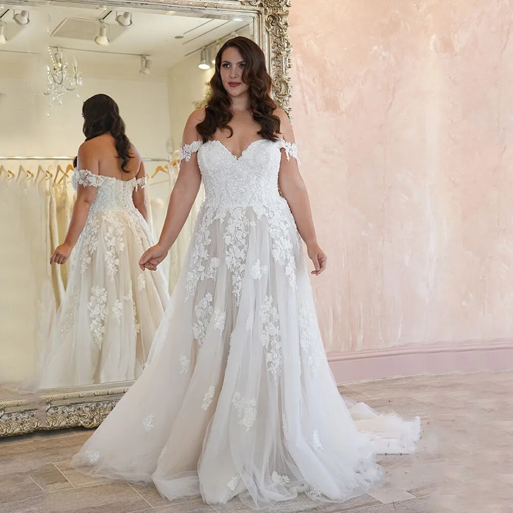 multicolor off the shoulder dress 3D Floral Wedding Dress with Off-Shoulder Sleeves and Chapel Train – W2235 White / US26W