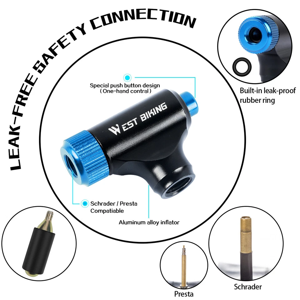 WEST BIKING Mini Fahrrad Pumpe CO2 Inflator Fahrradpumpe Ball Pumpe Blau - Bild 2 von 4