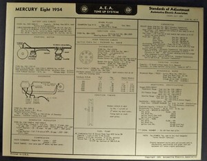 1954 Mercury V8 Tune Up Chart Wiring Diagram Monterey Original 54 Not a