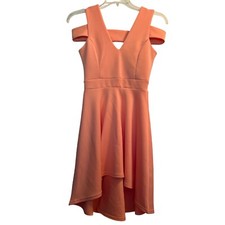 Boohoo Night Clea Bardot Plunge High Low Skater Dress in Apricot Sz 6 NWT