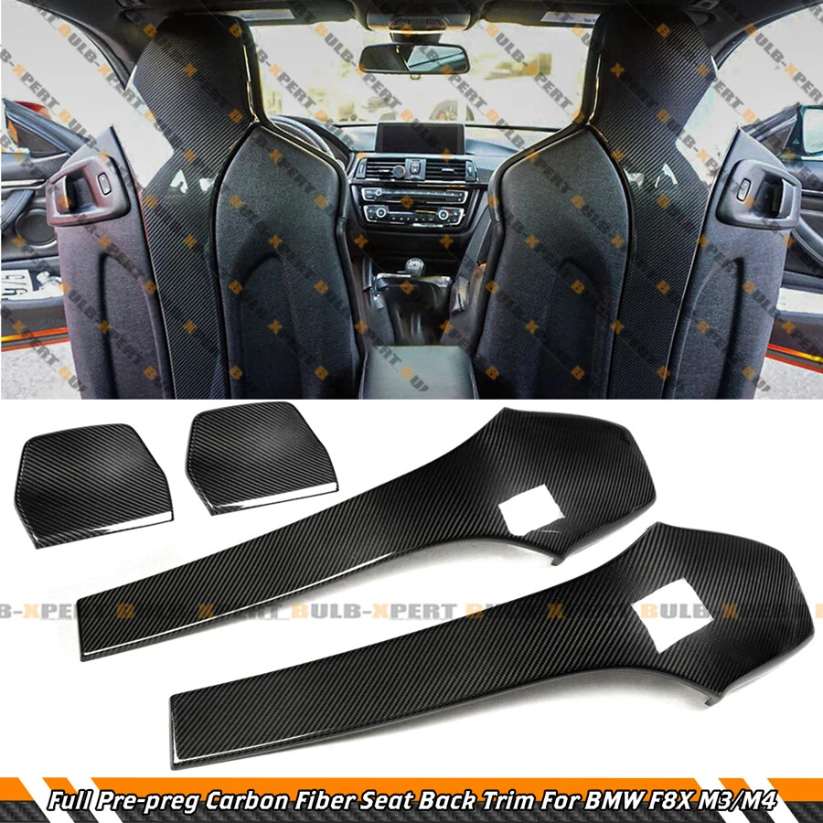 For 15-20 BMW F80 M3 F82 M4 Prepreg Carbon Fiber Seat Back Cover Trims F+ R 4pc  - Image 2 of 4
