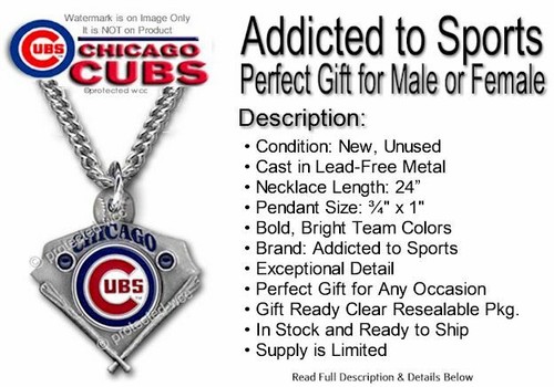 Chicago Cubs Necklace 24" Stainless-Steel Chain MLB Metal Logo Baseball Sports' - Picture 11 of 12