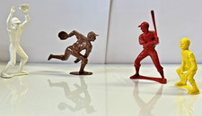Vintage 1960's Marx Plastic 6  Brown Red Yellow White Baseball Player Figure Lot