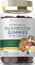 Mushroom Supplement Gummies 70 Vegan Gummies 10-In-1 Blend Non-Gmo, and Gluten F