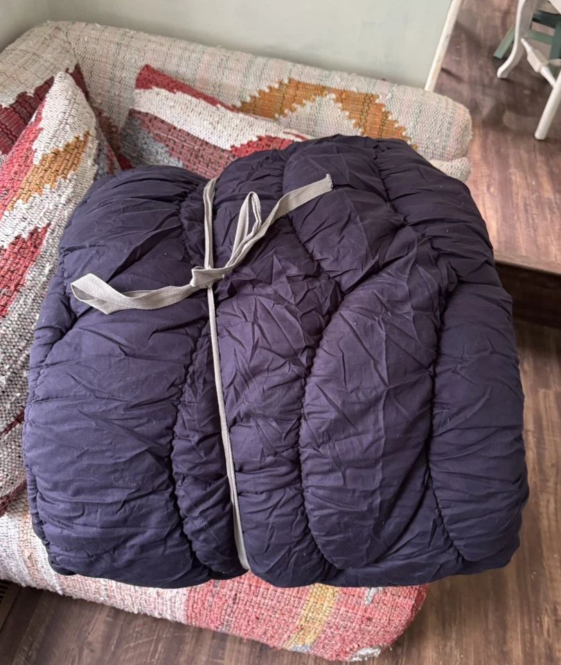 Edredón Anthropologie Skylar Algodón Texturizado Grueso Pizarra Azul Marino Reina NUEVO Foto 4 de 4