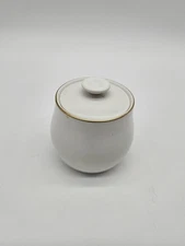 Vintage Centura by Corning White Lidded Jar Canister Gold Trim Mid Century