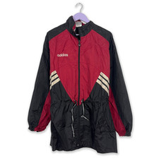 Giacca a vento Adidas Vintage impermeabile rosso e nero con zip anni 90 - Taglia