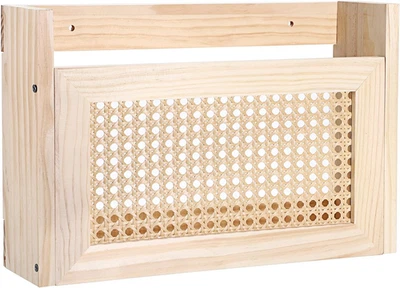 Wooden Hanging Magazine Rack, Wall Mounted Magazine Holder Modern Rattan Hollow- - Image 1 of 4