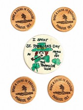 Paradise Isle Temple City CA Wooden Drink Tokens 1987 St Patrick Pin Lot