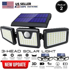 2 Pack 74 LED Solar Lights Outdoor Motion Sensor Waterproof Security Wall Lamps