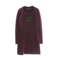 Chanel Cocomark Logo Cashmere Long Sleeve Knit Dress Purple Women’s Size 34