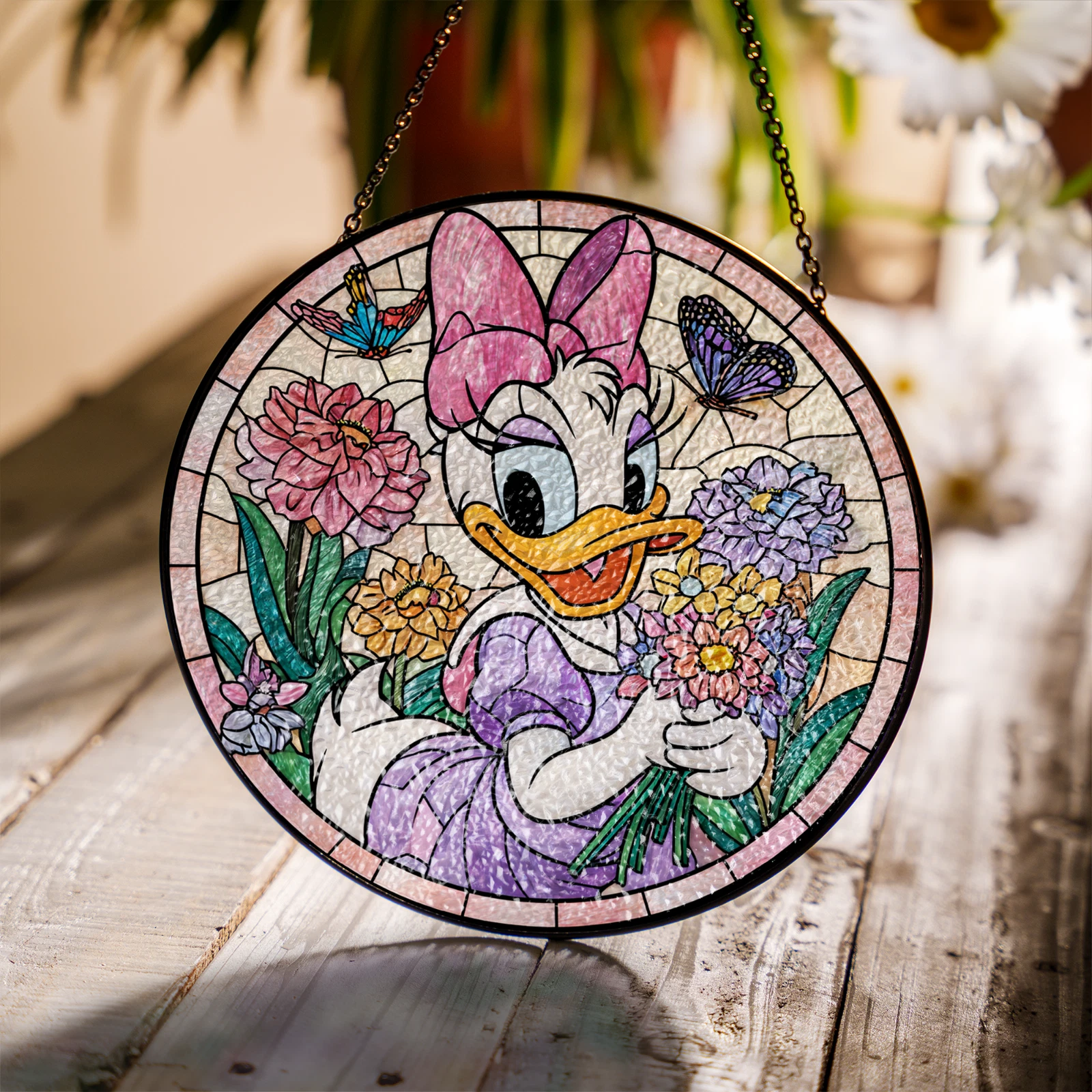 Daisy Duck Stained Glass Suncatcher,Window Hanging Decor