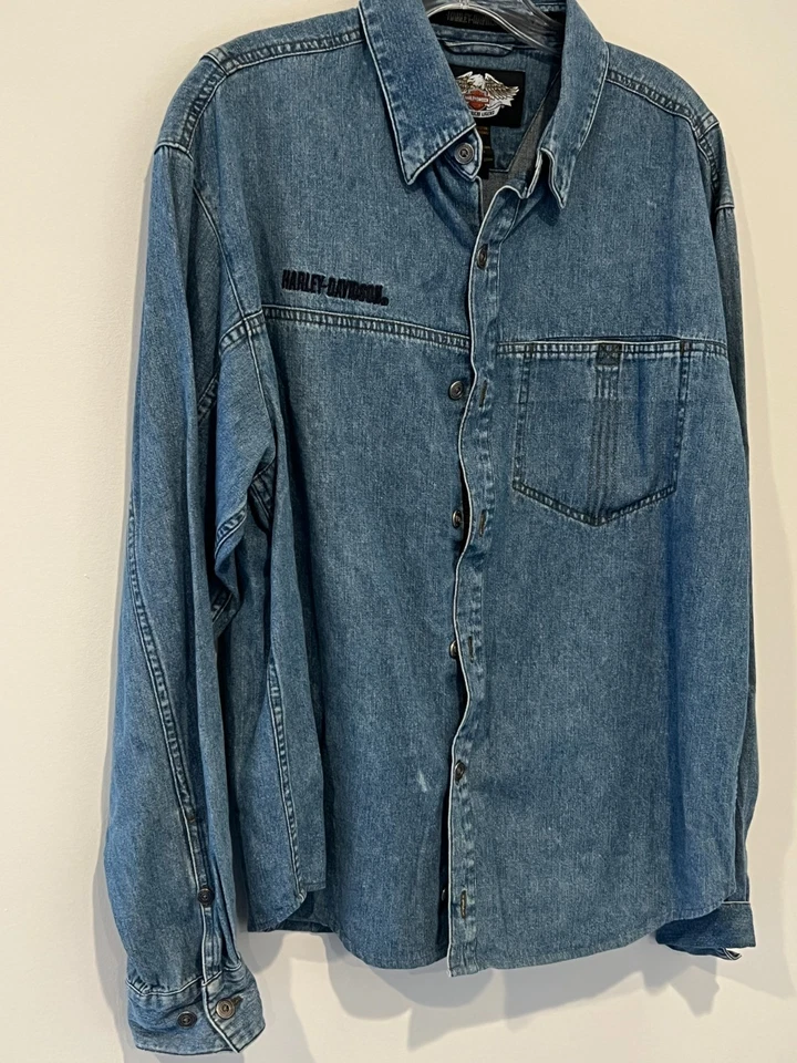 Camisa vaquera Harley-Davidson vintage para hombre talla S bordada espalda águila motociclista Foto 3 de 4