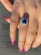 3.70 Ct Blue Sapphire Art Deco Antique Vintage Engagement Ring 925 Silver