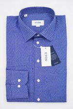 Men Eton Shirt Single Convertible Cuff York Size 42 16.5 Slim Fit