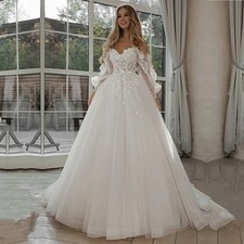 Glitter Wedding Dress Puff Sleeve Applique Lace 3D Flower Tulle Boho Bride Gowns